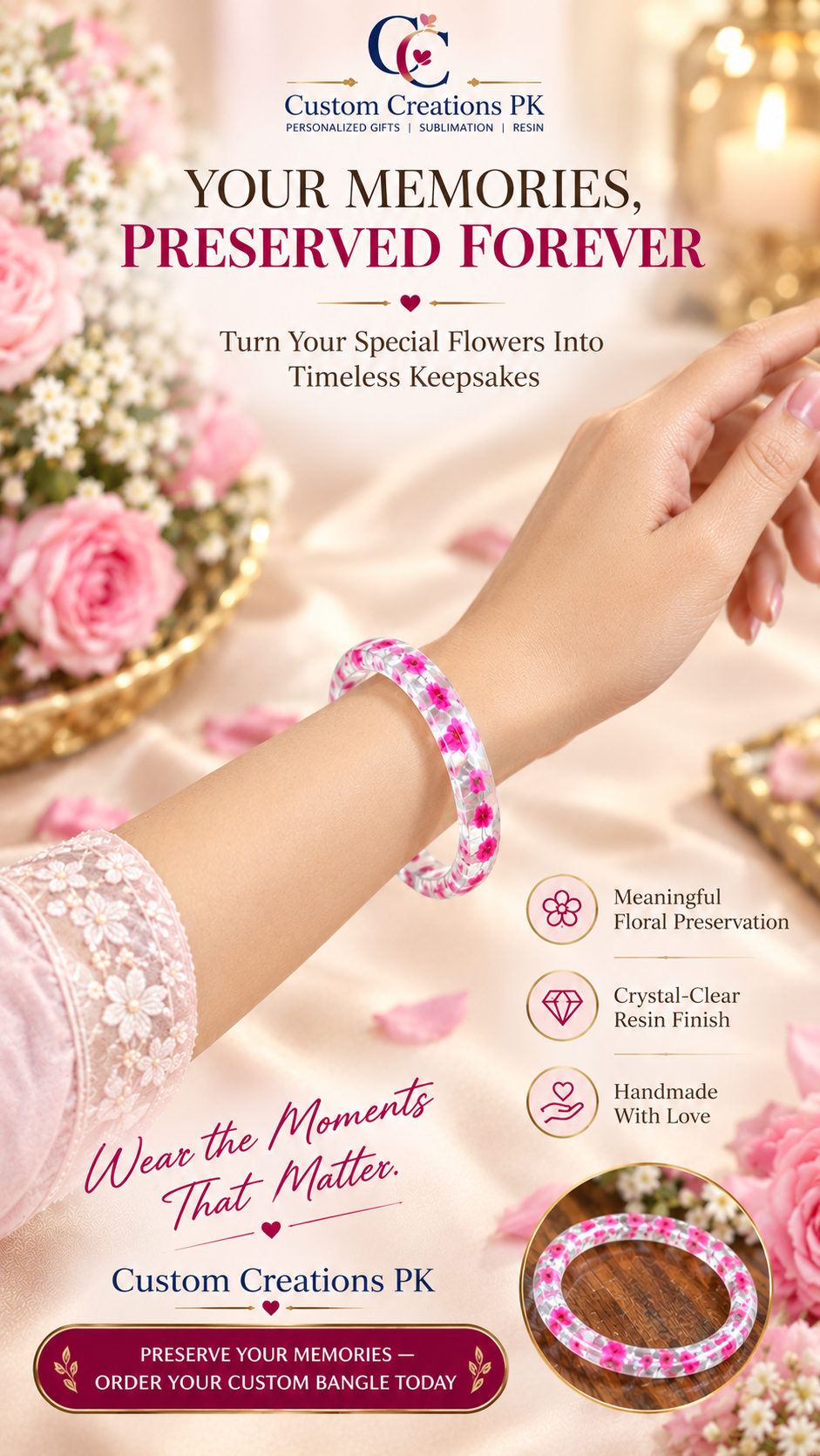 Customized Resin Bangle – Preserved Flowers & Personalized Keepsake Jewelry